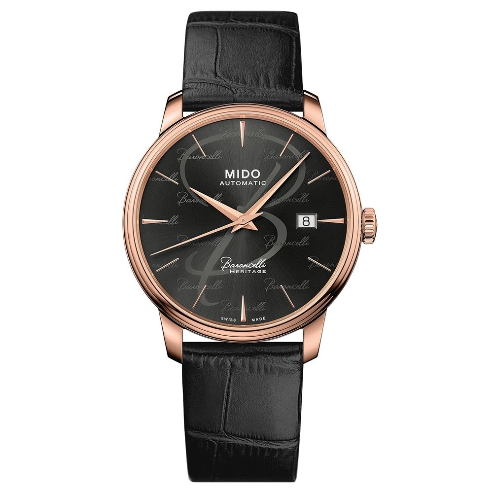 MIDO 美度 Baroncelli 永恆系列鈦游絲超薄復刻款機械錶/黑X玫瑰金/39mm/M0274073605100