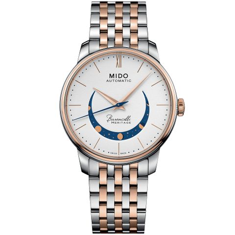 MIDO 美度 官方授權 Baroncelli 永恆系列 微笑月相機械錶-39mm M0274072201001