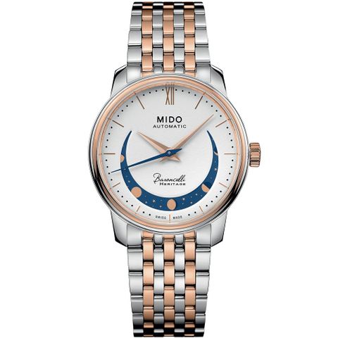 MIDO 美度 官方授權 Baroncelli 永恆系列 微笑月相機械女錶-33mm M0272072201001