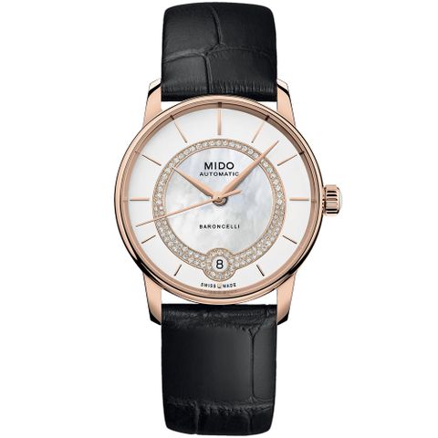 MIDO 美度 官方授權 BARONCELLI 永恆真鑽機械女錶 M0378073603100