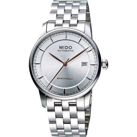 母親感恩月▼再送好禮MIDO 美度 Baroncelli II 爵士時尚機械錶-銀/38mm M86004101