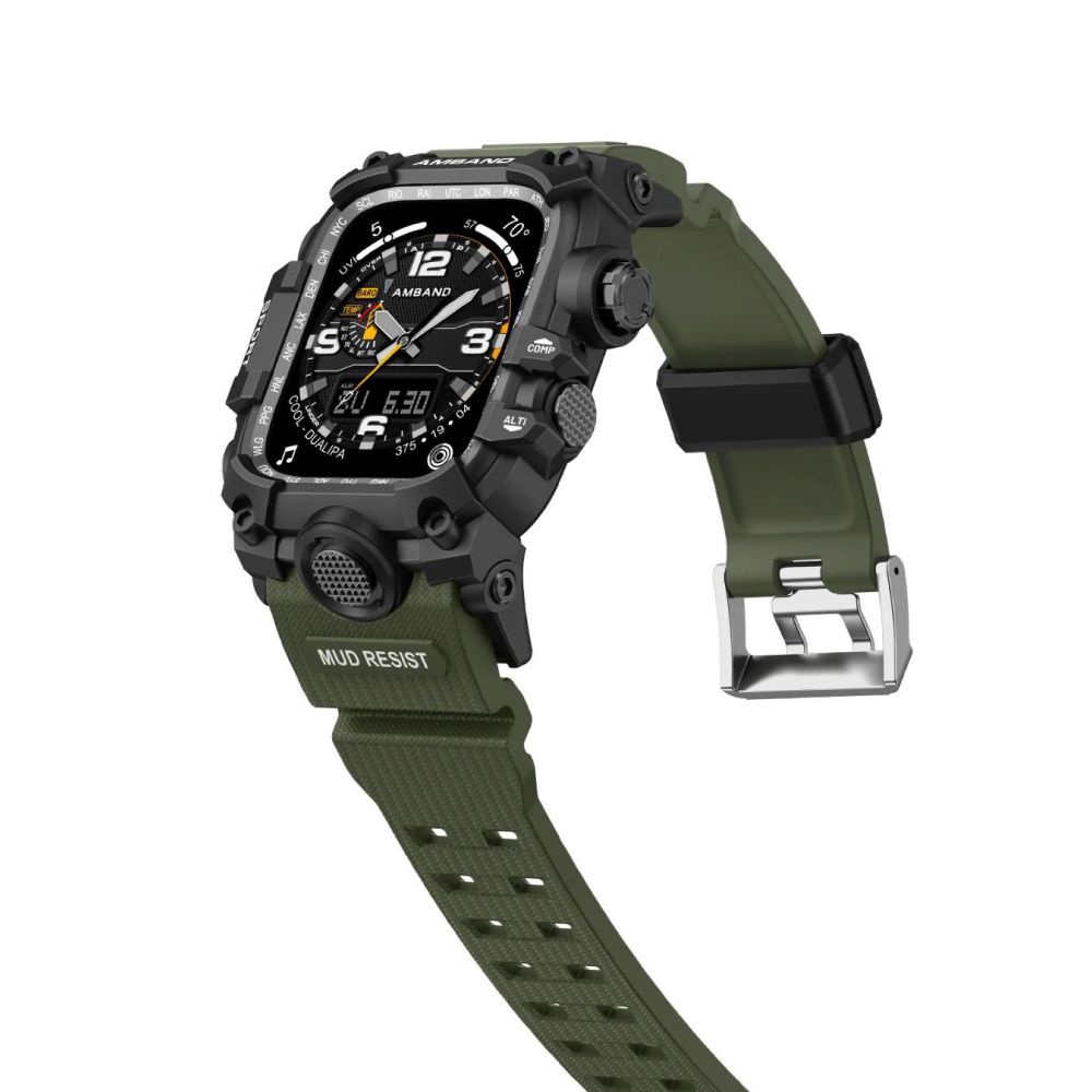 Amband  / 45mm / Apple Watch 專用保護殼帶 軍規級 TPU錶帶 軍綠色M3-CASE-BAND-45-GREEN