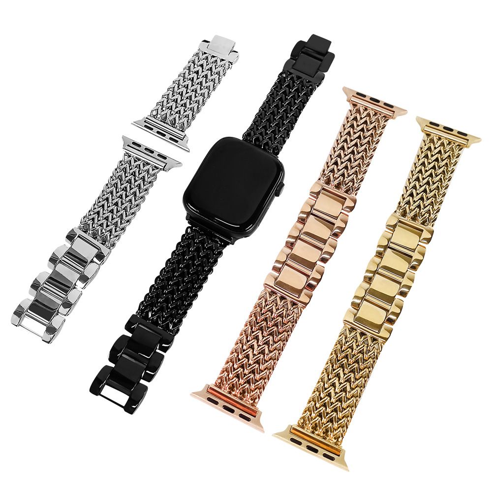 Apple 蘋果 Watchband  Watch 全系列通用錶帶 手錶替用錶帶 折疊扣不鏽鋼錶帶 玫瑰金/金/黑/銀