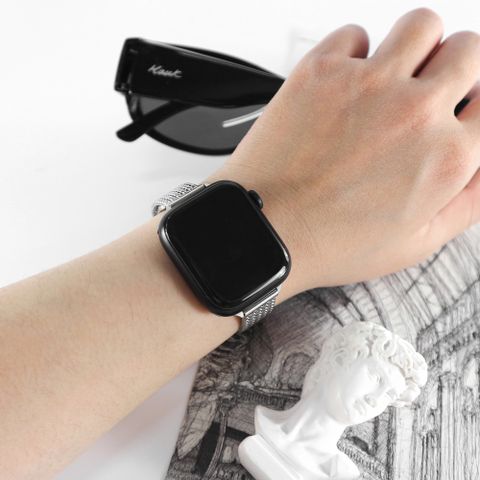 Apple Watch 全系列通用錶帶 蘋果手錶替用錶帶 磁吸彎折扣 編織鋅合金錶帶 銀色 ＃858-450-SR