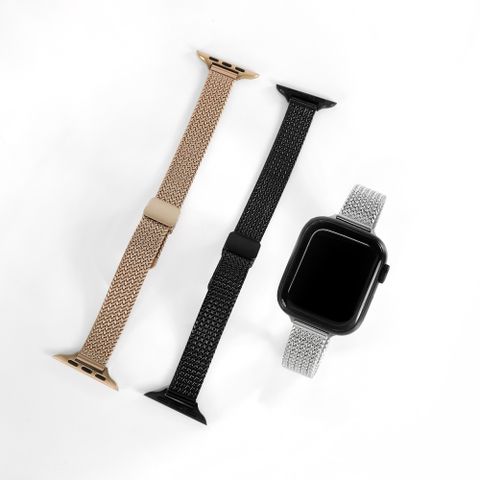 Apple Watch 全系列通用錶帶 蘋果手錶替用錶帶 磁吸彎折扣 編織鋅合金錶帶 玫瑰金/銀/黑