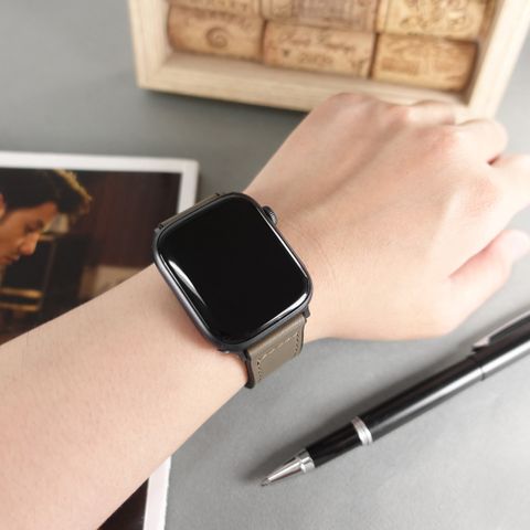 Apple 蘋果 pple Watch 全系列通用錶帶 手錶替用錶帶 黑鋼磁吸扣 外皮革內橡膠錶帶 褐色#858-336IC-TE