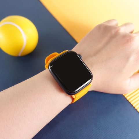 Apple Watch 全系列通用錶帶 蘋果手錶替用錶帶 同色扣頭及連接器 矽膠錶帶 芒果黃色#858-188-MYW