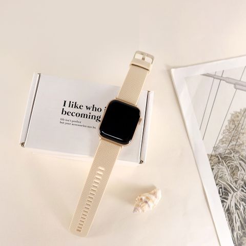 Apple 蘋果 Watch 全系列通用錶帶 手錶替用錶帶 同色扣頭及連接器 矽膠錶帶 古董白色#858-188-AWE