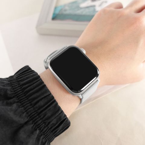 Apple 蘋果 Watch 全系列通用錶帶 手錶替用錶帶 同色扣頭及連接器 矽膠錶帶 淺灰色 #858-188-LGY