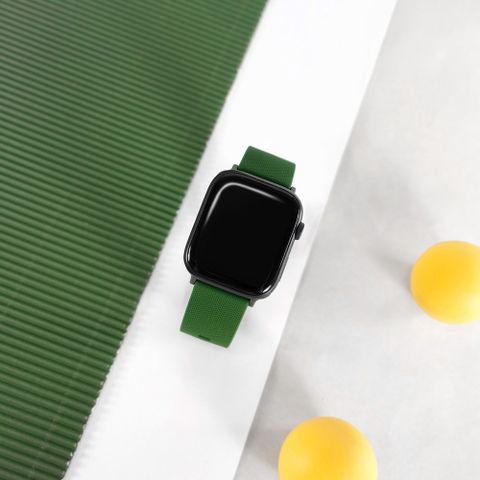 Apple 蘋果 Watch 全系列通用錶帶 手錶替用錶帶 同色扣頭及連接器 矽膠錶帶 深綠色 #858-188-DGN