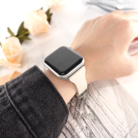 Apple Watch 全系列通用錶帶 蘋果手錶替用錶帶 經典色系 矽膠錶帶 古董白色 #858-125T-AWE