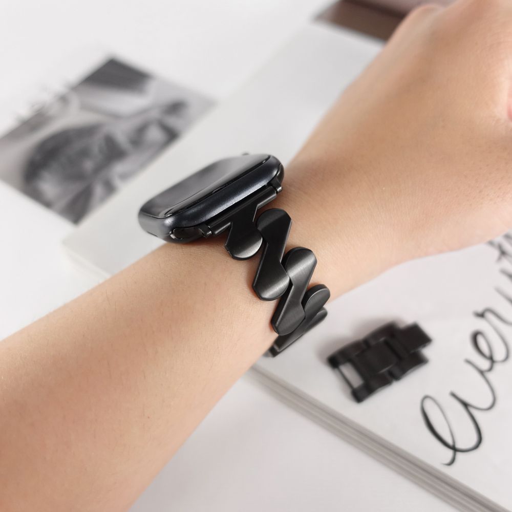 Apple 蘋果 / Apple Watch 全系列通用錶帶 蘋果手錶替用錶帶 麻花捲 啞光 折疊扣不鏽鋼錶帶 黑色 /858-267-BK