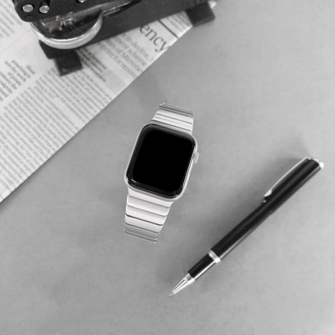 Apple 蘋果 / Apple Watch 全系列通用錶帶 蘋果手錶替用錶帶 竹節 蝴蝶扣 不鏽鋼錶帶 銀色 /858-043-SR