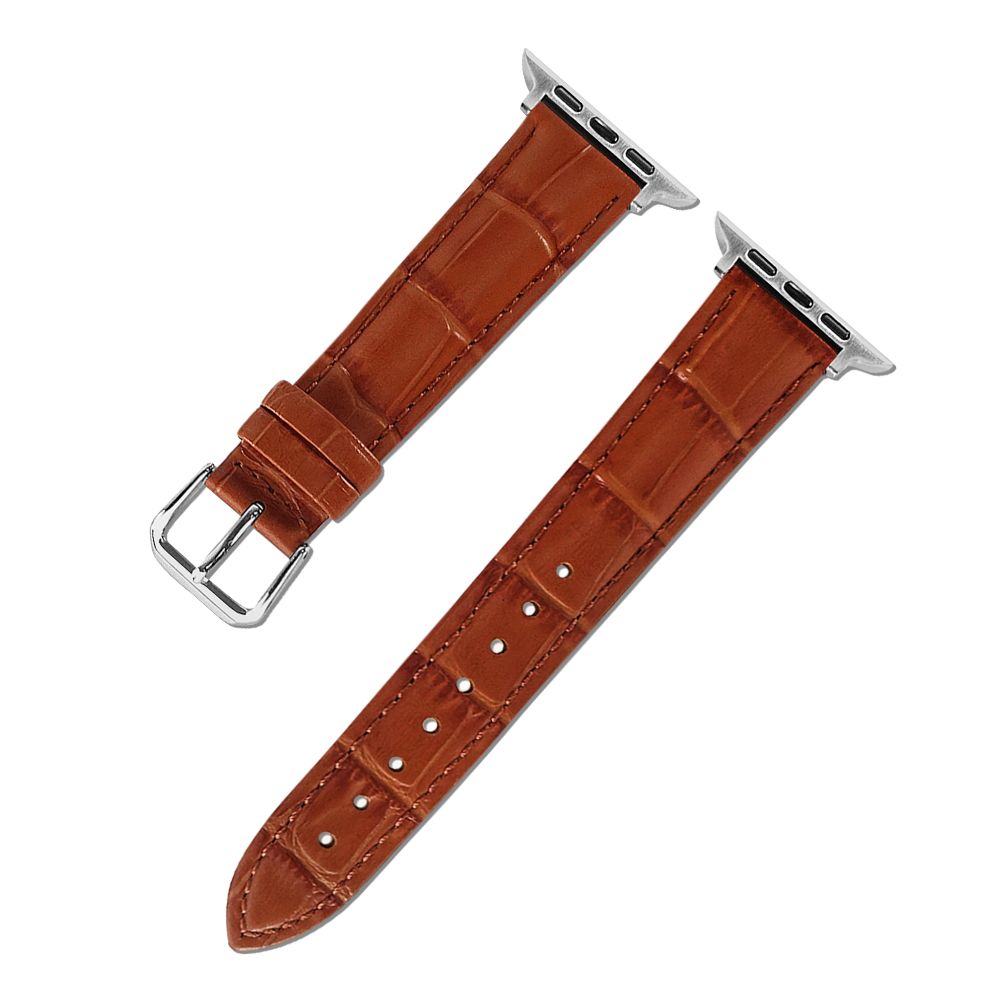 Apple 蘋果 Apple Watch 全系列通用錶帶 蘋果手錶替用錶帶 壓紋牛皮錶帶 淺咖啡色 / 213-KT-04