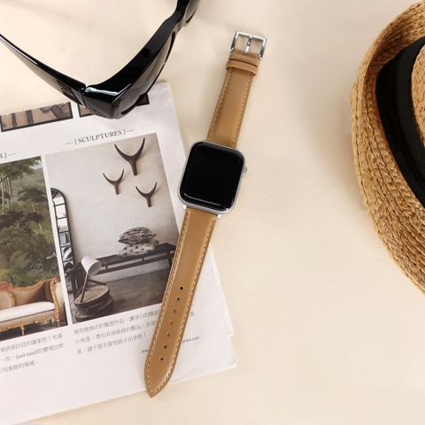 Apple Watch 全系列通用錶帶 蘋果手錶替用錶帶 細緻柔軟 真皮錶帶 奶茶色 ＃601-B-03