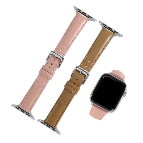 Apple 蘋果 Apple Watch 全系列通用錶帶 蘋果手錶替用錶帶 細緻柔軟 真皮錶帶 櫻花粉/奶茶色 / 601-B