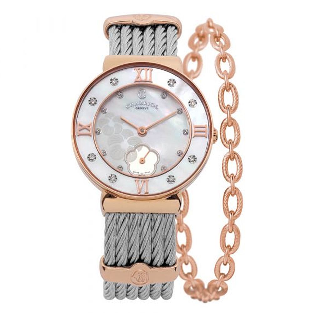 CHARRIOL 夏利豪 ST-TROPEZ 花形秒盤 鑲鑽精品女錶-玫瑰金30mm ST30PD.560.055