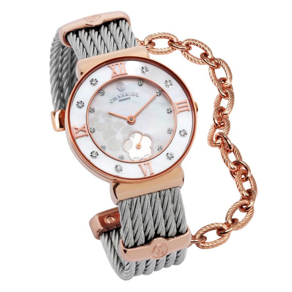 CHARRIOL 夏利豪 ST-TROPEZ 花形秒盤 鑲鑽精品女錶-玫瑰金30mm ST30PD.560.055