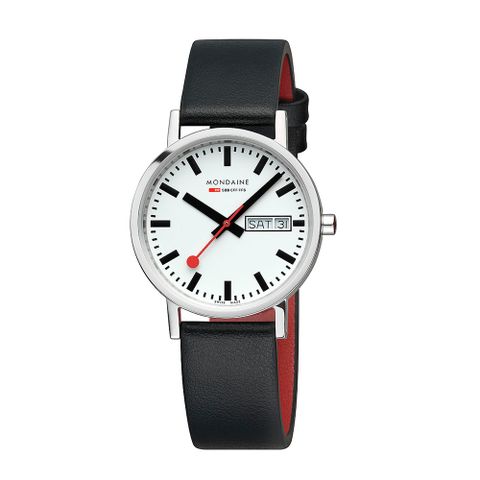 MONDAINE 瑞士國鐵 Classic Vegan 葡萄皮革 DayDate雙曆腕錶 黑色 / 667411V / 36mm