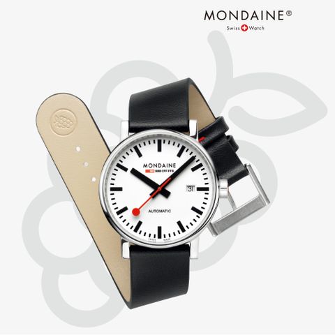 MONDAINE 瑞士國鐵evo2 Vegan時光走廊植物皮革腕錶 - 黑 35mm / 35110LBV