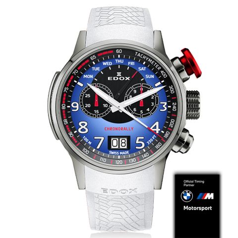 全球限量2000套EDOX 限量賽車錶 BMW M MOTOSPORT 賽車計時石英錶/48mm E38001.TINR.BUDN