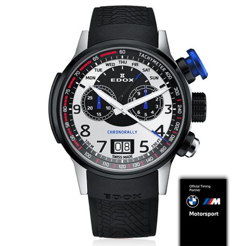 全球限量2000套EDOX 限量賽車錶 BMW M MOTOSPORT 賽車計時石英錶/48mm E38001.TINNBU.BN