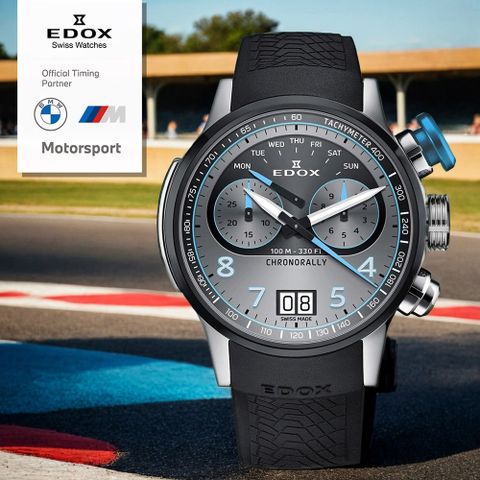 EDOX 伊度 140周年 BMW 摩托車紀念錶 鈦金屬大日期計時手錶 E38003.TINBU.GNBU