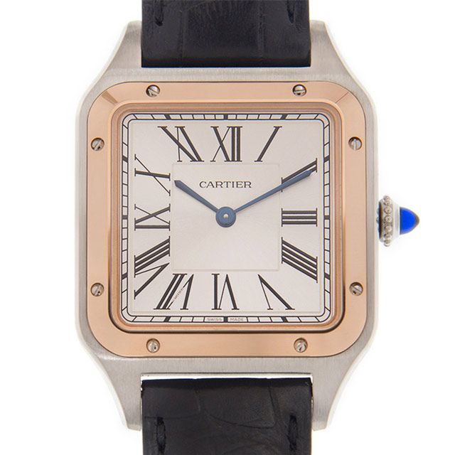 CARTIER 卡地亞   SANTOS-DUMONT玫瑰金羅馬數字皮帶大型款(W2SA0011)x 43.5mm