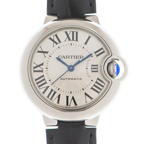 CARTIER 卡地亞 Ballon Bleu 經典羅馬時標機械皮帶腕錶(WSBB0030)x33mm
