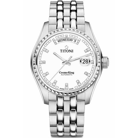 【TITONI瑞士梅花錶】 宇宙系列 白色錶盤/不鏽鋼鍊帶-40mm(797 S-307)