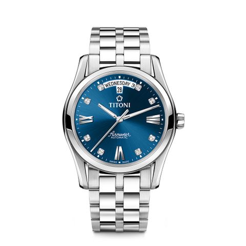 TITONI 梅花錶 【瑞士】 新空中霸王系列 藍色錶盤/不鏽鋼鍊帶39mm(93808 S-259)