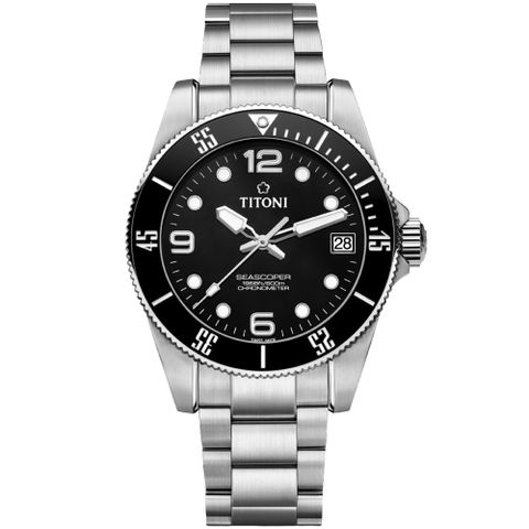 原廠公司貨💙好禮大回饋TITONI梅花錶 海洋探索 SEASCOPER 600米潛水機械腕錶 42mm / 83600S-BK-256