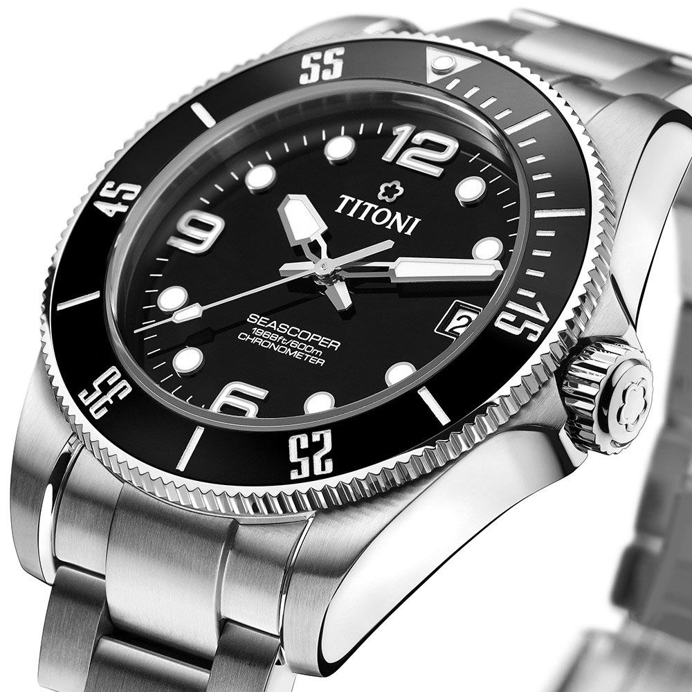 TITONI 梅花錶 海洋探索 SEASCOPER 600米潛水機械腕錶 禮物 推薦 42mm / 83600S-BK-256