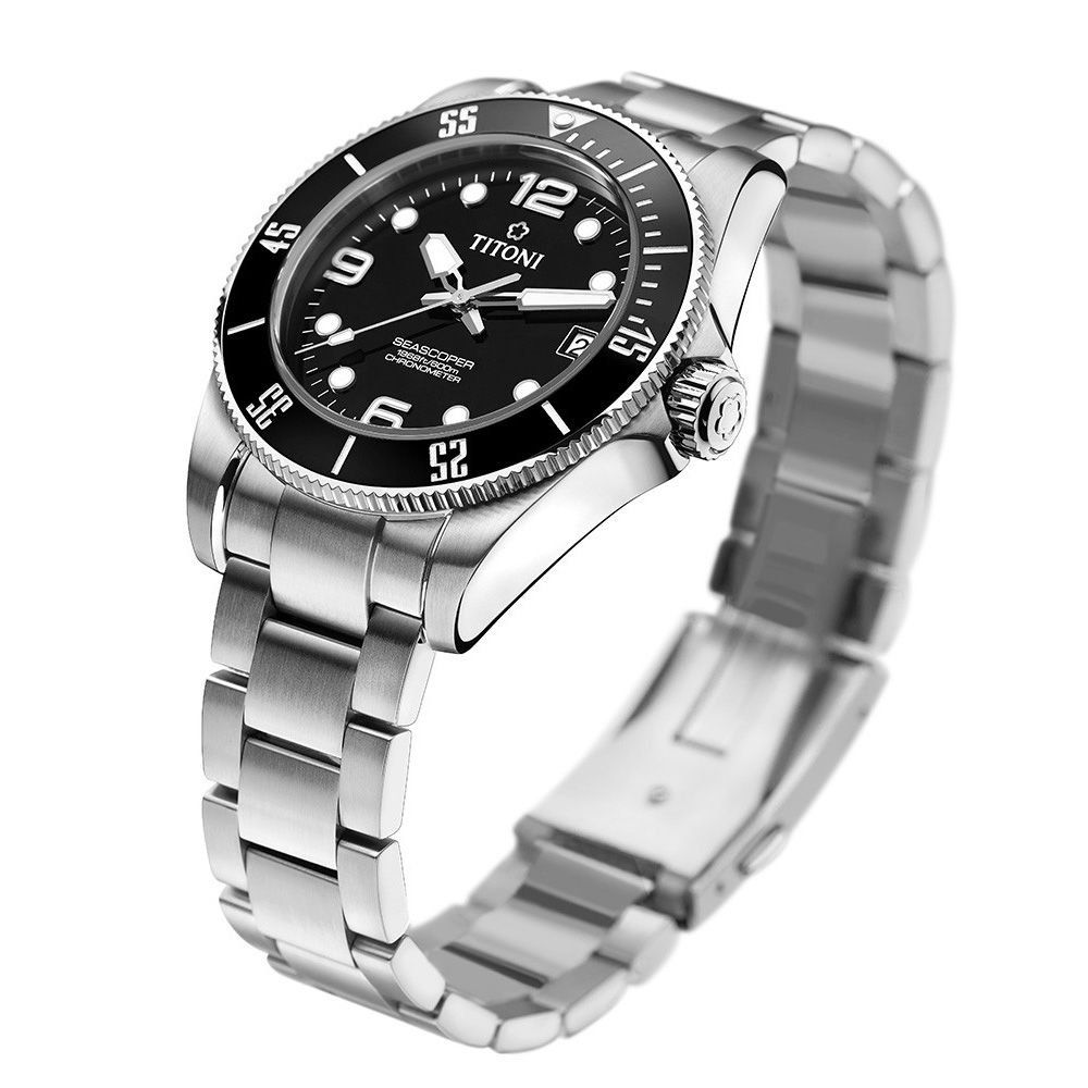 TITONI 梅花錶 海洋探索 SEASCOPER 600米潛水機械腕錶 禮物 推薦 42mm / 83600S-BK-256