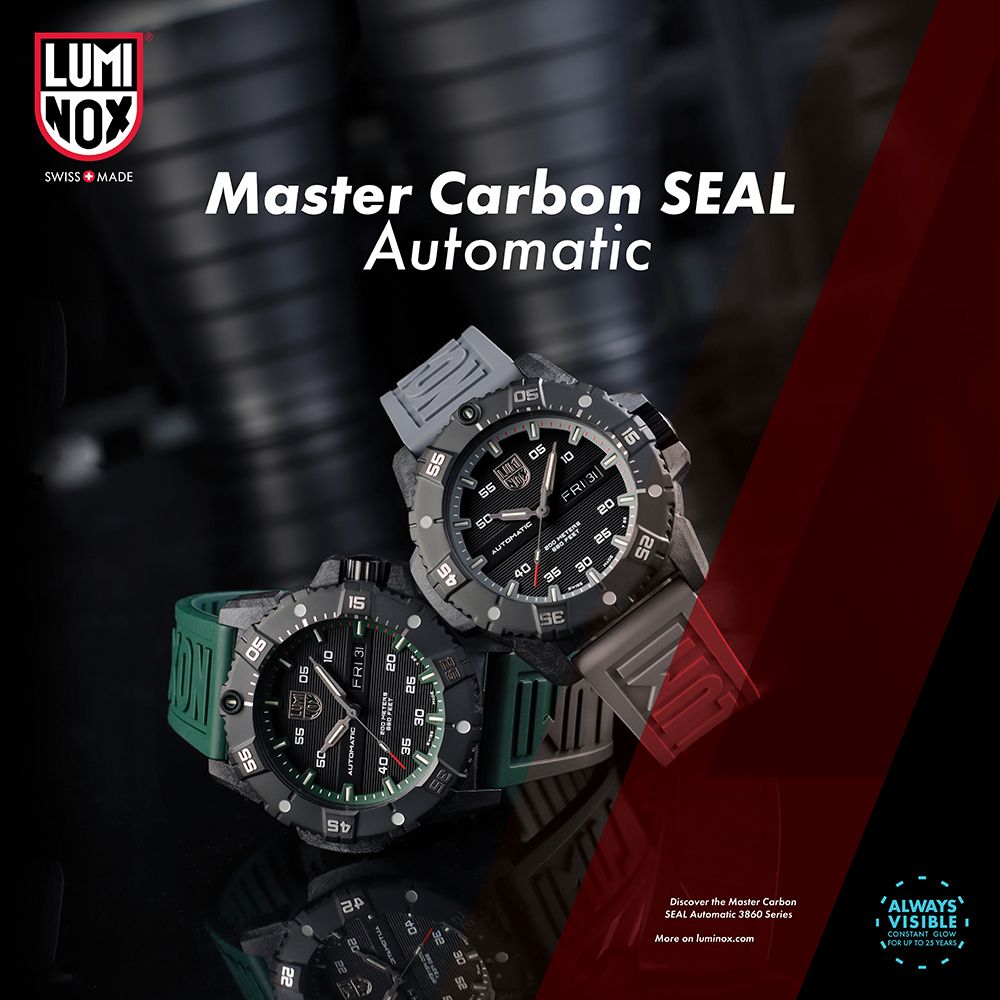 NOXSW MADEMaster Carbon SEALAutomaticSS15FR StAUTOMATIC40SEFRI 20LUMIDiscover the Master CarbonSEAL Automatic 3860 SeriesMore on luminox.comALWAYSI VISIBLE ICONSTANT GLOWFOR UP TO 25 YEARS