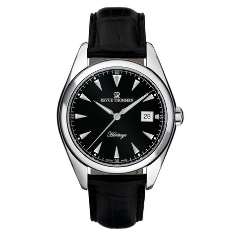 REVUE THOMMEN 梭曼錶 Heritage系列 自動機械腕錶 黑面x皮帶/41mm (21010.2537)
