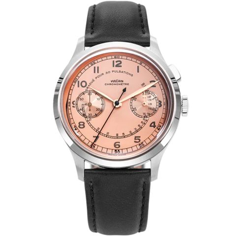 VULCAIN 窩路堅 傳承系列 限量鮭魚色面 單按把計時手動上鍊機械腕錶-650157A68.BAC201