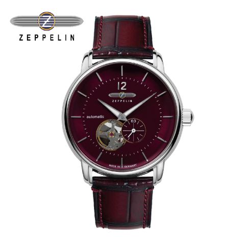 【齊柏林飛船錶 Zeppelin】81665 酒紅盤透視機芯小三針機械錶 40mm男/女錶 自動上鍊