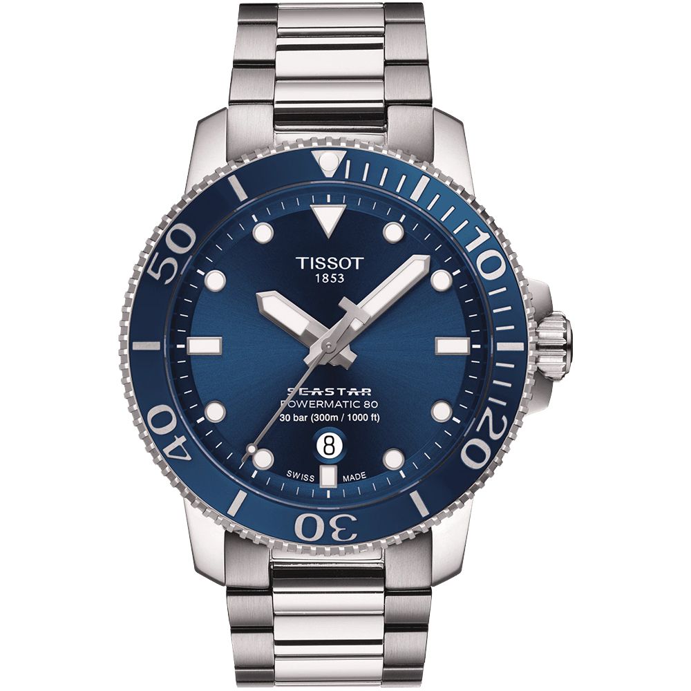 TISSOT 天梭 Seastar 1000海洋之星300米潛水錶/藍/43mm/T1204071104103