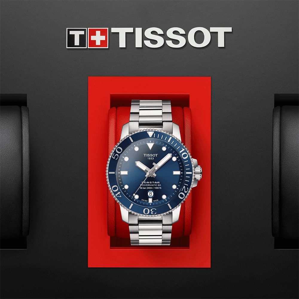 TISSOT 天梭 Seastar 1000海洋之星300米潛水錶/藍/43mm/T1204071104103