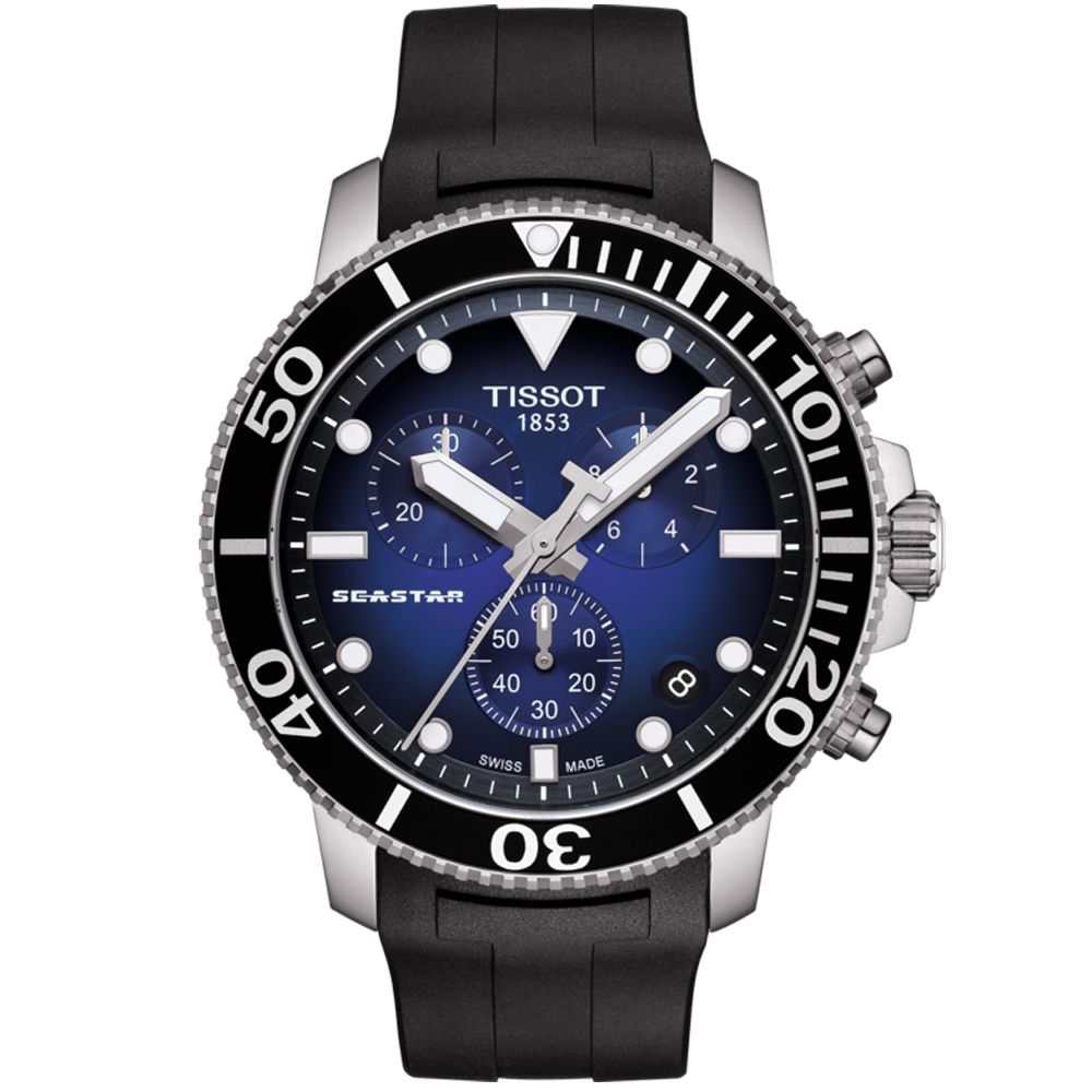 TISSOT 天梭 官方授權 SEASTAR海星計時300米潛水錶/45.5mm/T1204171704100