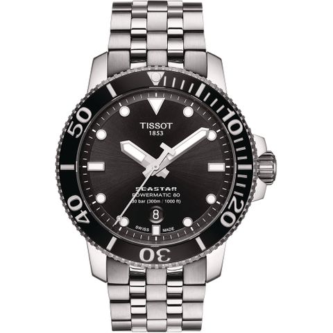 TISSOT 天梭 官方授權 SEASTAR 1000 海洋之星300米潛水錶/黑/43mm/T1204071105100