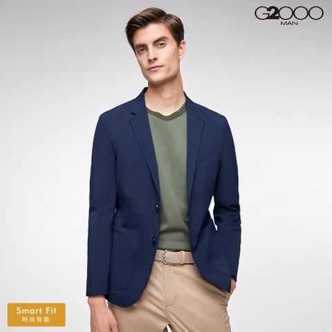 G2000時尚單釦平紋西裝外套-藍色
