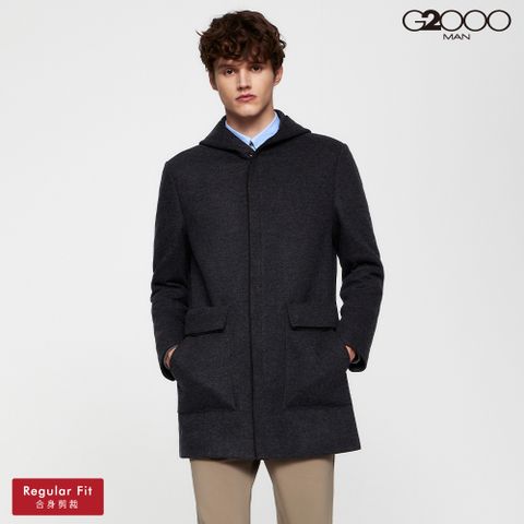 【G2000】可拆式連帽長版羊毛大衣-灰色