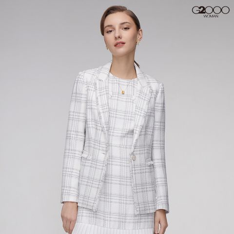 G2000時尚格紋花呢西裝式外套-白色