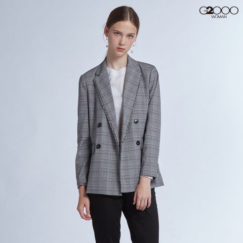 G2000時尚格紋西裝式外套-灰色