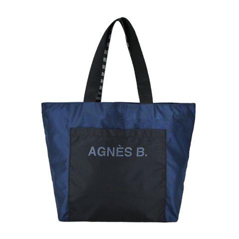 agnes b. 拼色尼龍標誌手提包-大/深藍
