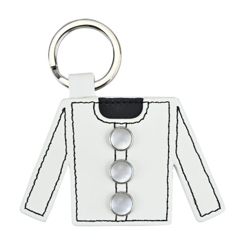 agnes b.外套鈕扣造型皮革鑰匙圈-白