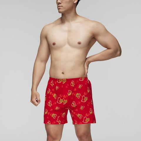 Mr. DADADO 【Mr.DADADO】愛的豹豹 M-3L印花四角男內褲(紅) 天然絲光棉-吸濕排汗-GHQ334RS