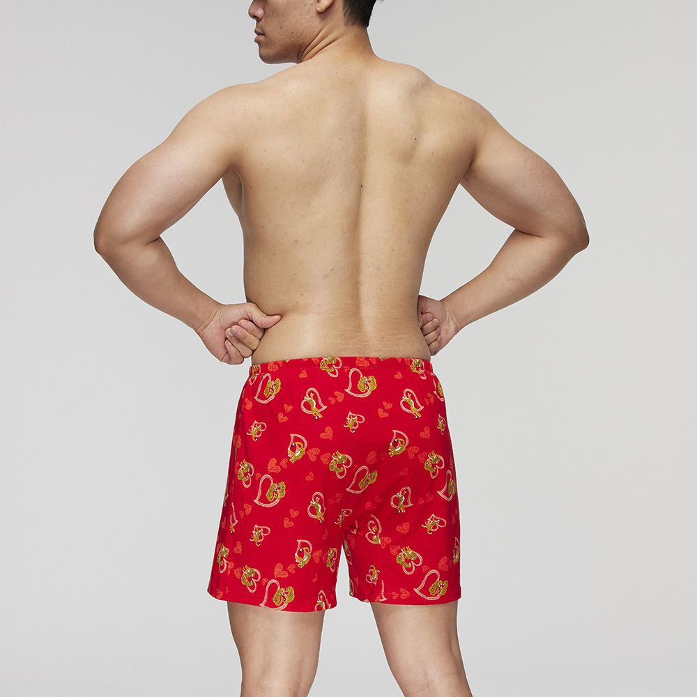 Mr. DADADO 【Mr.DADADO】愛的豹豹 M-3L印花四角男內褲(紅) 天然絲光棉-吸濕排汗-GHQ334RS